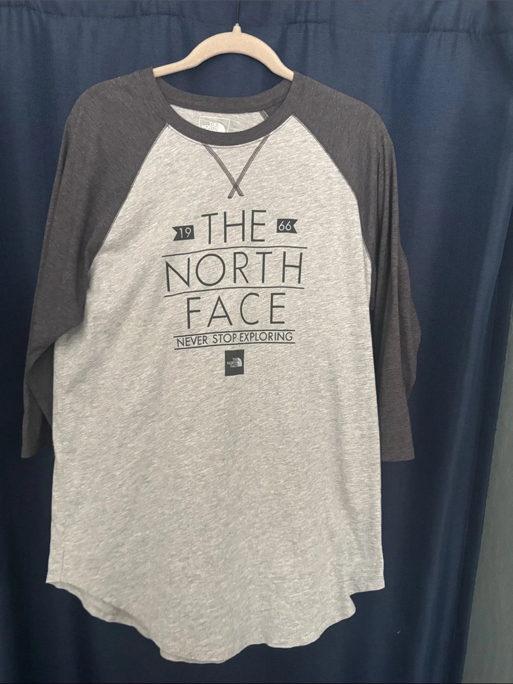 The North Face Men's Light Gray Body with Dark Gray Raglan Sleeve Tee